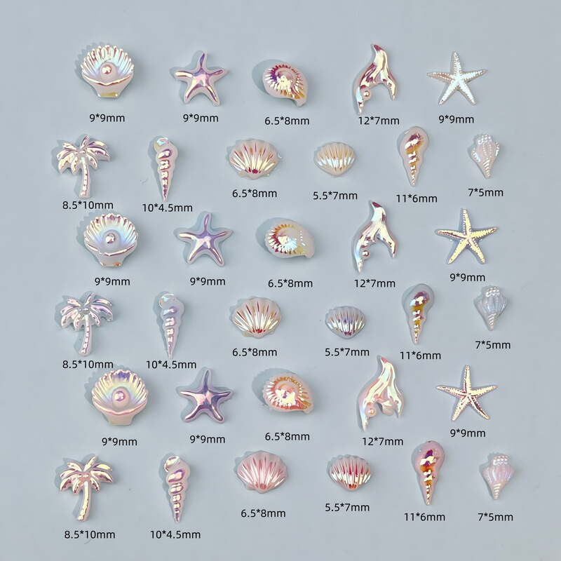 Cross-Border Ocean Series Cartoon Nail Art Decorations Aurora Iridescent Starfish Shell Resin DIY Wearable Nail Rhinestone Accessories