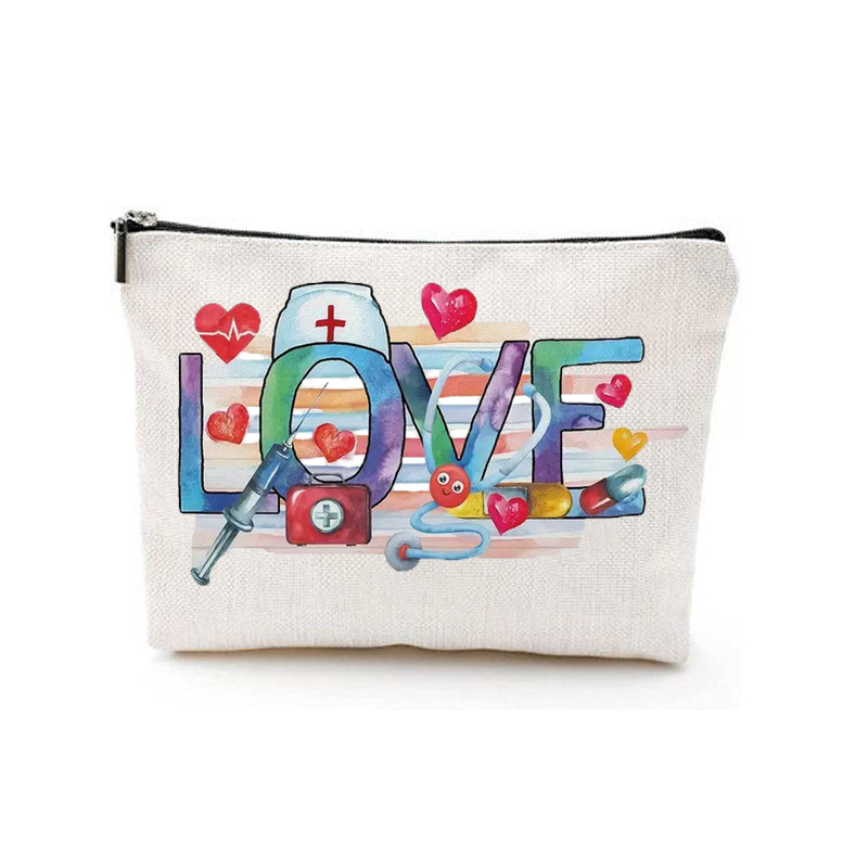 Bolso cosmético de la enfermera especial transfronteriza regalo bolso de la enfermera de la cremallera impermeable bolsa de almacenamiento bolsa de cosméticos de lino regalo de la enfermera