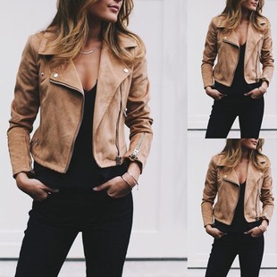 Zipper Amazon Women's Short Aliexpress Autumn and Winter New Women's Tops Woolen Lapel Slant