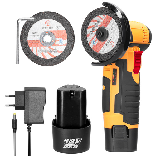 12V Brushless Cordless Mini Angle Grinder Lithium Battery Angle Grinder Polisher Cutter Cutting Machine Angle Grinder Yellow