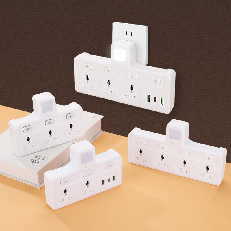Conexión directa de pared con lámpara nocturna, una gira, tres y cuatro presiones multi-interruptor multifuncional enchufe de conversión TYPE-C convertidor