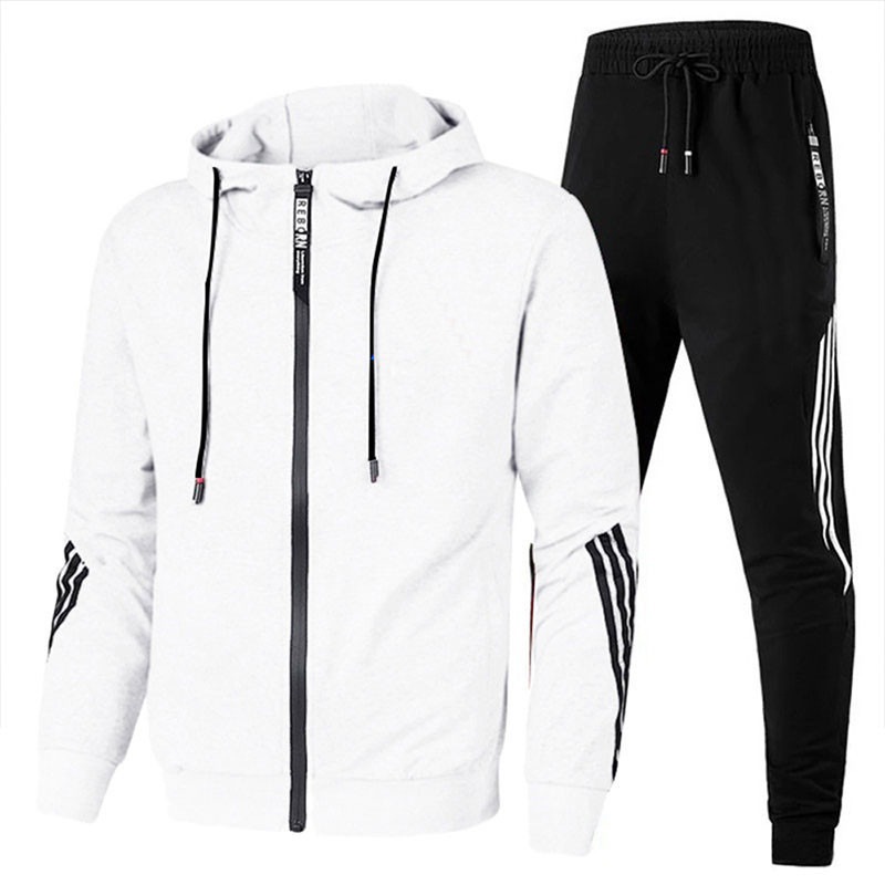 Spring and autumn new men's leisure sports suit three bar hat zipper sweater pants trend sports suit