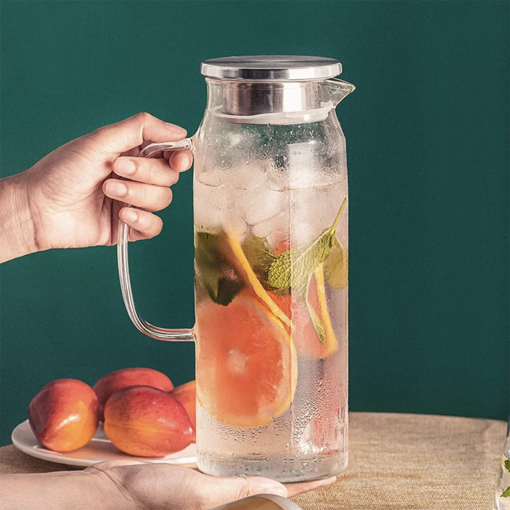 Botella de agua fría Botella de agua fría Almacenamiento de agua en el hogar Vidrio de borosilicato Tetera de burbujas resistente a altas temperaturas Tetera blanca fría de gran capacidad