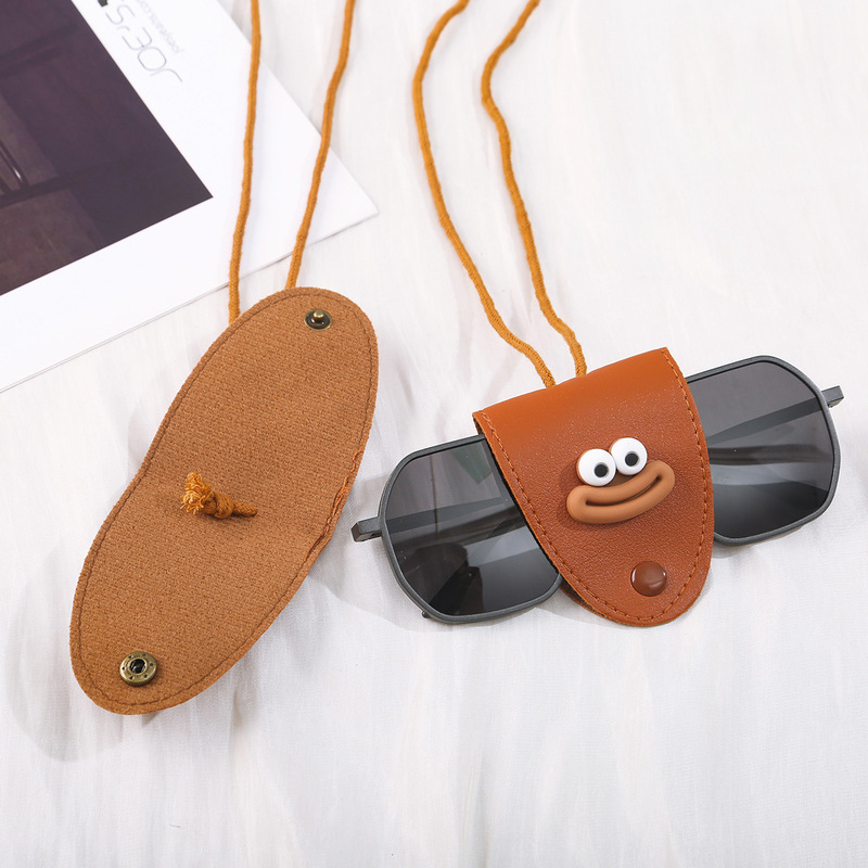 2025 New Korean Style Long Sunglasses Pendant Glasses Clip Orange Pu Leather Snap Buckle Hanging Neck Glasses Bag