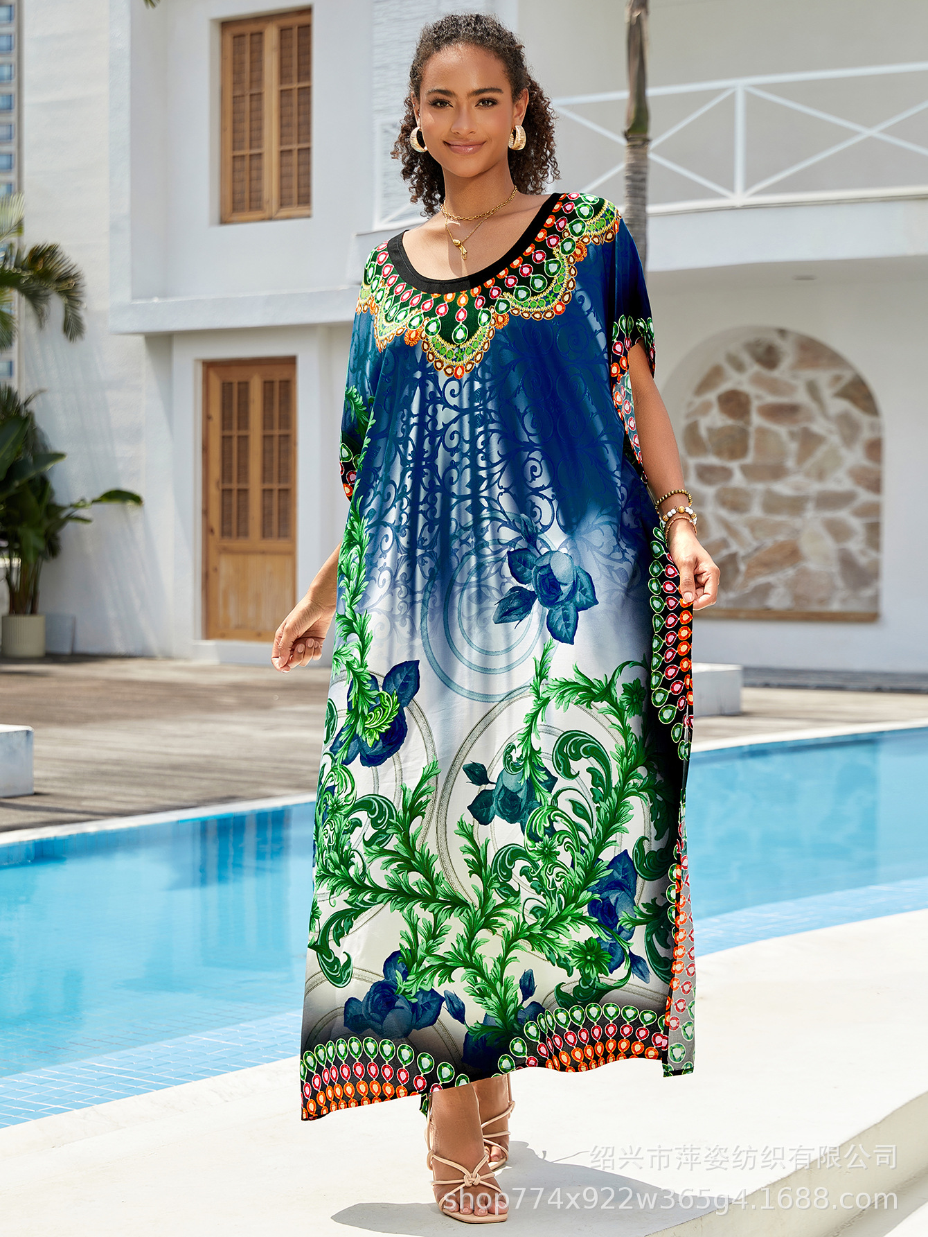 Camiseta de playa de algodón impresa bohemia vestido de vacaciones suelto vestido bikini blusa Y002