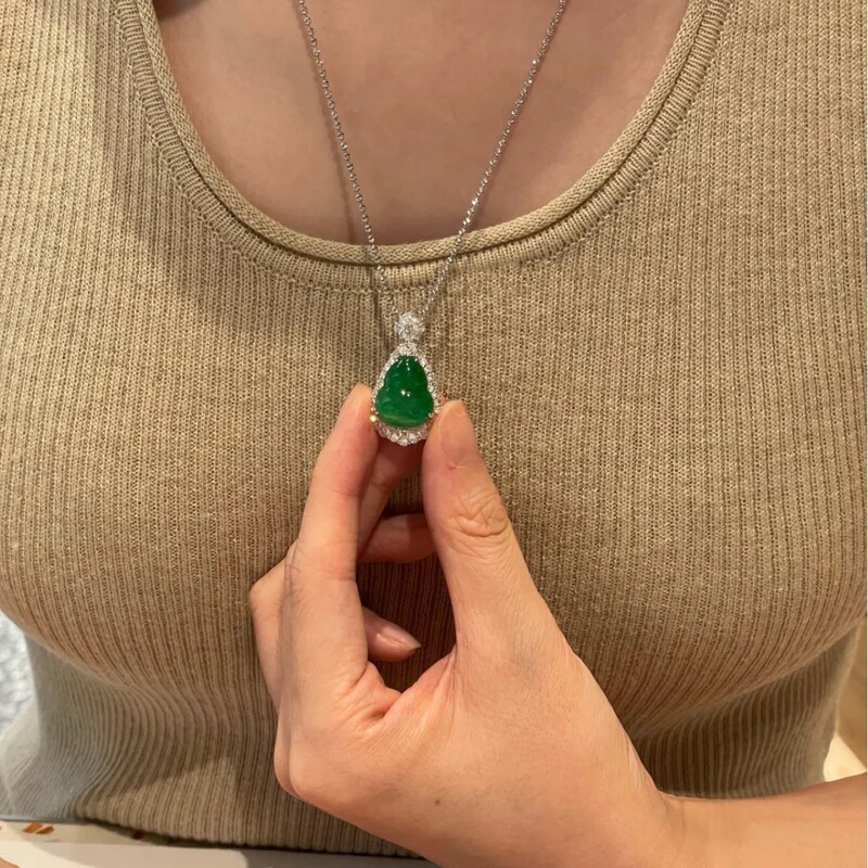 高氷種満陽緑天然翡翠ひょうたん玉ペンダントA品18k金モザイクミャンマー仏公ネックレス指輪女|undefined