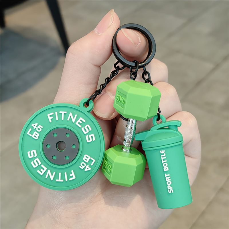 Llavero de fitness barra colgante deportivo creativo mancuerna mochila escolar periférica deportes taza de agua colgante regalo para hombres y mujeres