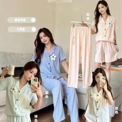 High-quality 7A antibacterial breathing cotton sun flower three-piece set home clothes niche soft and comfortable Korean home pajamas