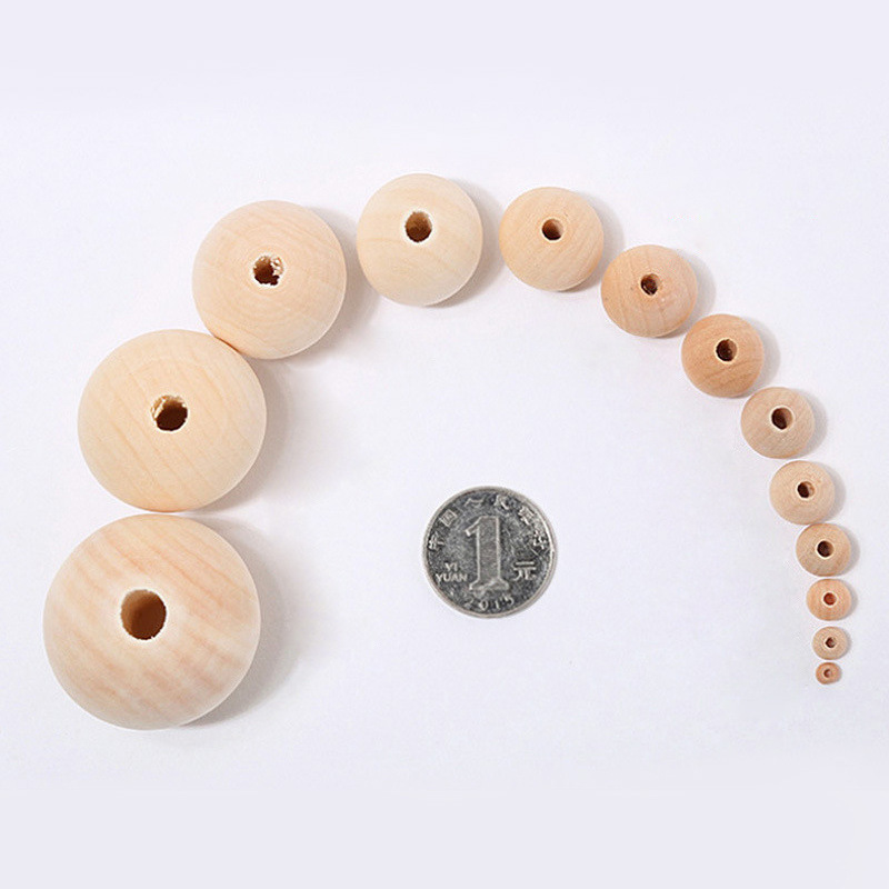 4～50mm原木色荷木珠实木打孔圆珠散珠diy串珠饰品配件厂家批发