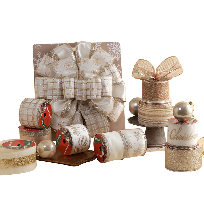 Nuevo producto transfronterizo de alta gama champán correas de Navidad decoración de Navidad cinta de arco de bricolaje embalaje de regalo de Navidad