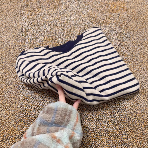 American oversize striped round neck sweatshirt for women spring and autumn 2025 new hot style loose unique super good-looking top