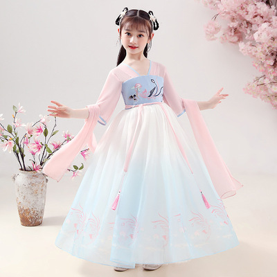 女童汉服儿童古装春夏中大童中国风超仙古风连衣裙仙女裙唐装童装