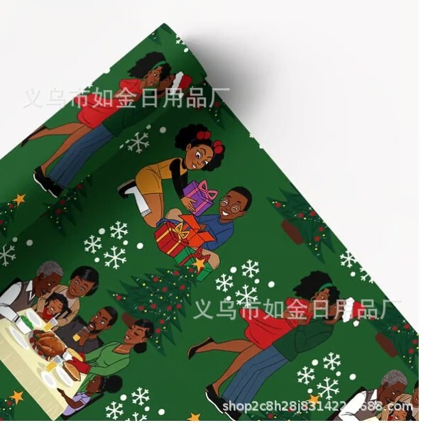 2025跨境新品Santa Claus wrapping paper黑色圣诞老人包装纸|undefined