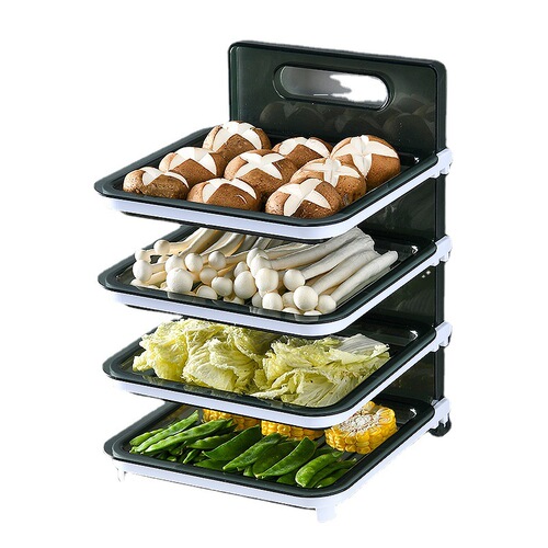 Kitchen folding storage hole-free wall-mounted side dishes countertop storage rack household hot pot dishes multi-layer preparation dishes