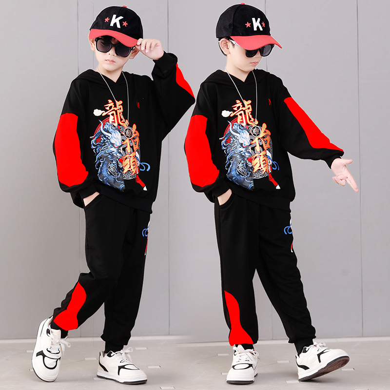 2024秋季新款中大童休闲运动套装潮流男孩秋款酷帅洋气民族风套装