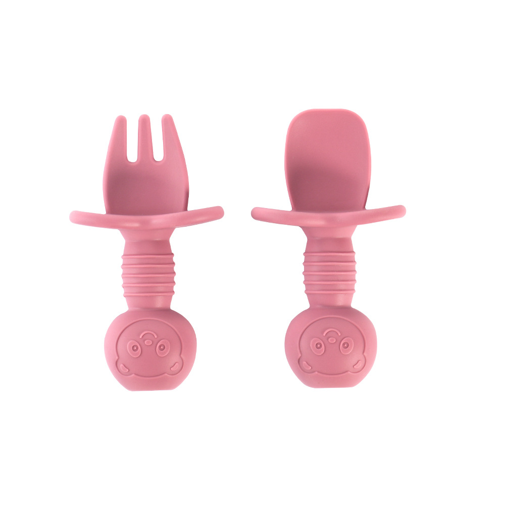 Juego de cuchara de tenedor de oso para niños entrenamiento de alimentación para bebés Cuchara de lamer de silicona Cuchara de tenedor de silicona Cuchara de vajilla complementaria para bebés