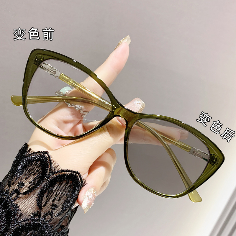 Ojos de gato transfronterizos fotosensibles a la decoloración anteojos antiluz azul de alta calidad, gafas de moda, marco de gafas, gafas de miopía image 10