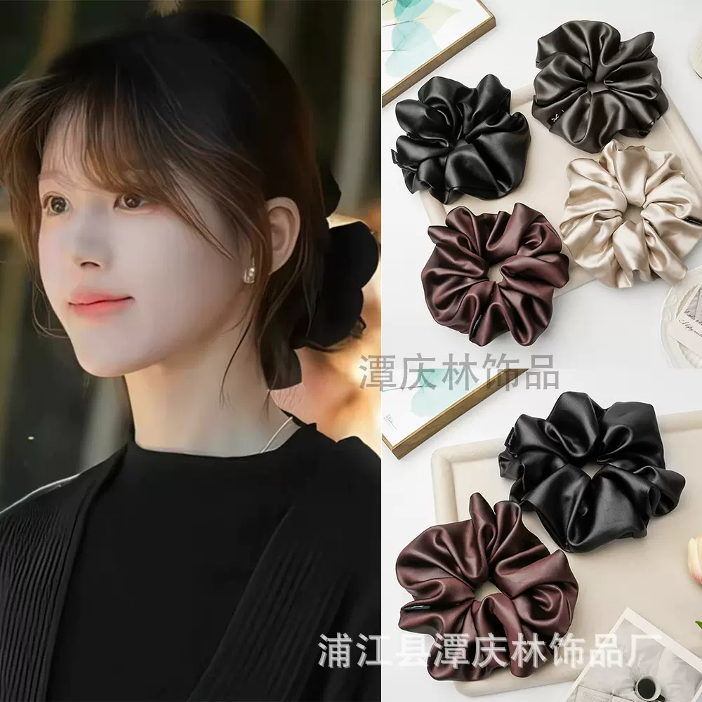 赵露思同款大肠发圈气质复古醋酸加厚款缎面黑色头绳发圈高级发饰
