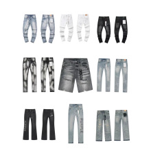 2025跨境外贸美潮PURP高街休闲破洞泼墨修身直筒复古水洗牛仔裤男