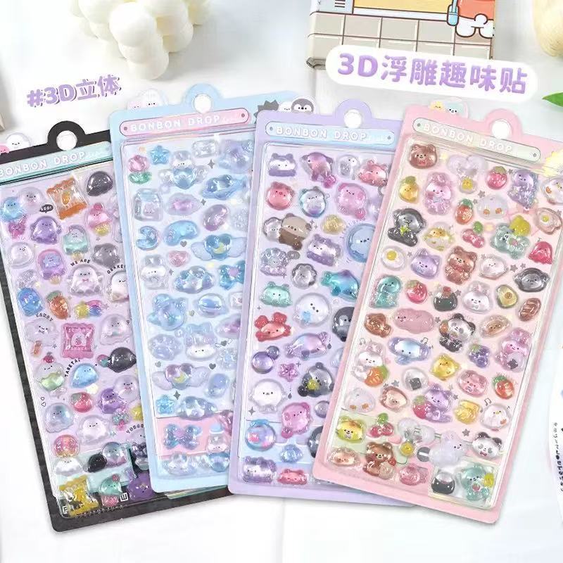 Japanese-Style Cartoon Aesthetic 3D Relief Acrylic Diamond Gem Crystal Stickers for Children and Girls Decoration Stickers
