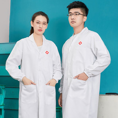 Custom logo long white lab coat work uniform for logistics warehouse factory workshop storage dustproof thick work coverall