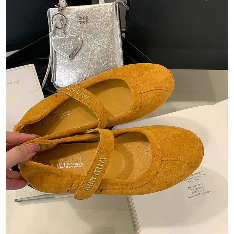 Mary Jane Flats Spring and Summer New Niche Genuine Leather Velcro Shoes Thick-Soled Shallow Mouth Casual Sports Ballet Shoes