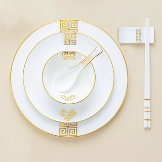 高档金边骨瓷星级酒店摆台餐具八件套装碗碟会所包间商务招待