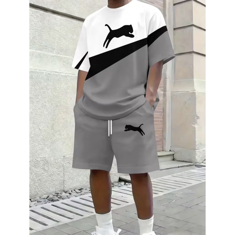 Cross-border foreign trade Amazon new 3D digital print men's casual fashion simple summer T-shirt and shorts set Cross-border foreign trade Amazon new 3D digital print men's casual fashion simple summer T-shirt and shorts set