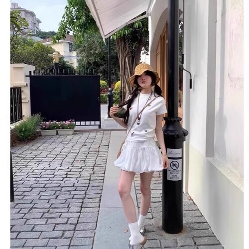White flower bud cake dress skirt female summer hot girl small person cloud fluffy cake dress lantern short skirt