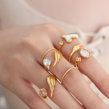 港风复古亚克力锆石不对称开口戒指小众钛钢18k金不掉色指环女