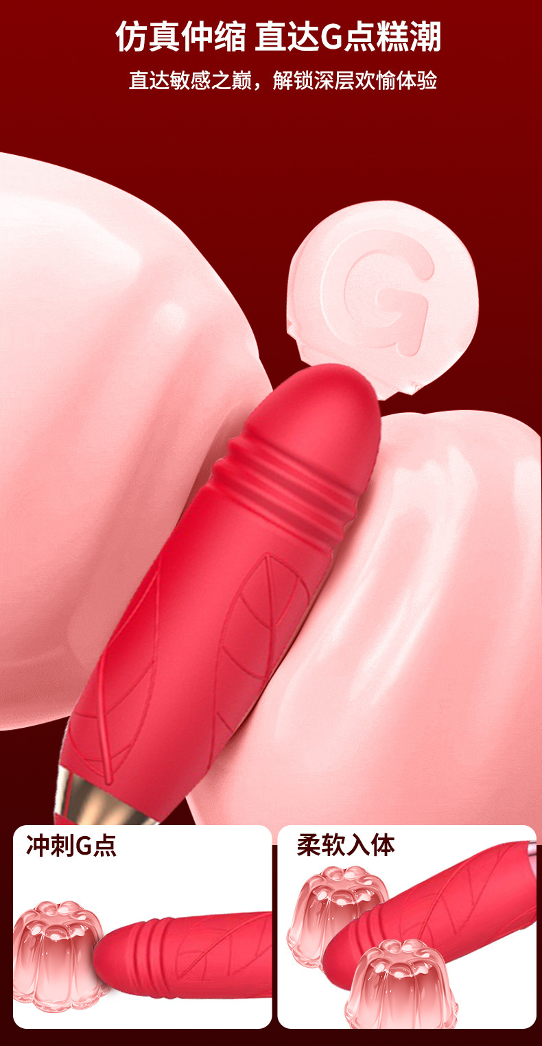 Rose Suction Vibrating Egg with Tongue Licking and Telescopic Motion, Silicone, Pink — detail image 5