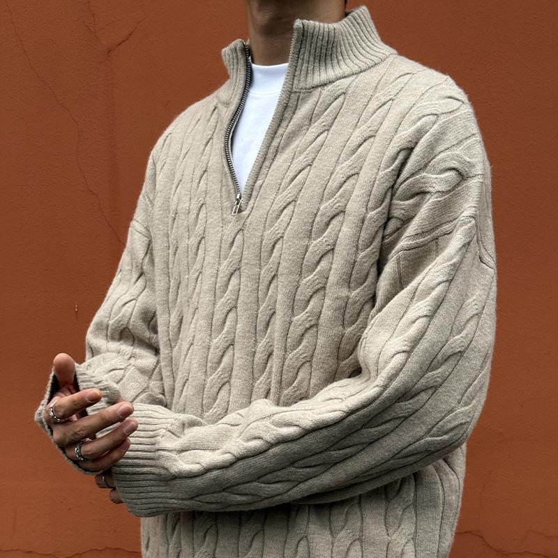 Half-Zip Knitwear Men's Autumn and Winter Lazy Style Twist American Retro Youth Couple Inner Layering Knitwear