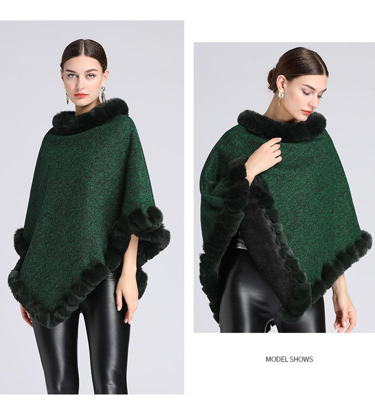 Stickad tröja i plusstorlek med fleece och tjock pälskrage_voghion.com