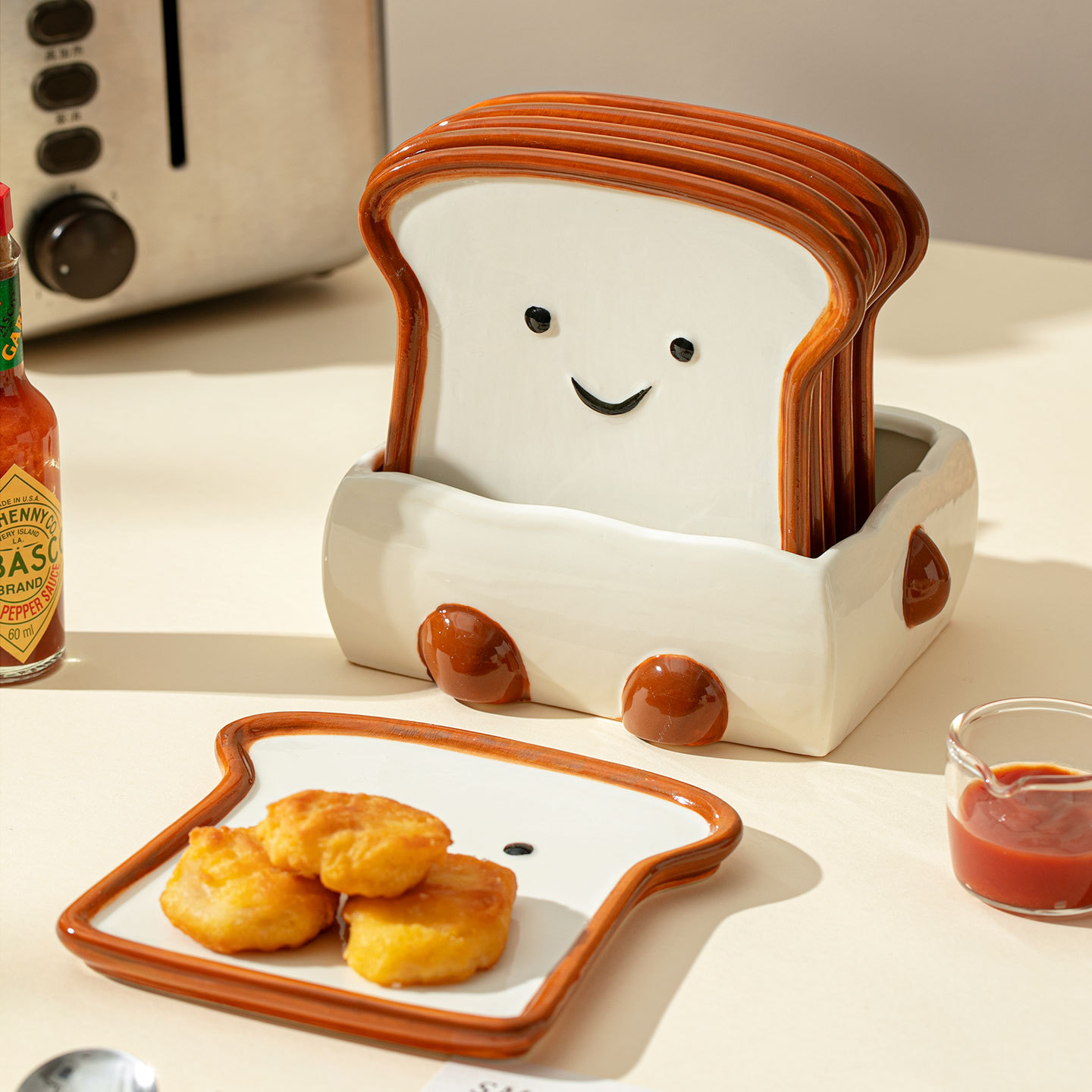 Bonito plato de cerámica para tostadas, plato de desayuno casero, plato de pan de dibujos animados creativo, conjunto de plato de hueso de alto valor