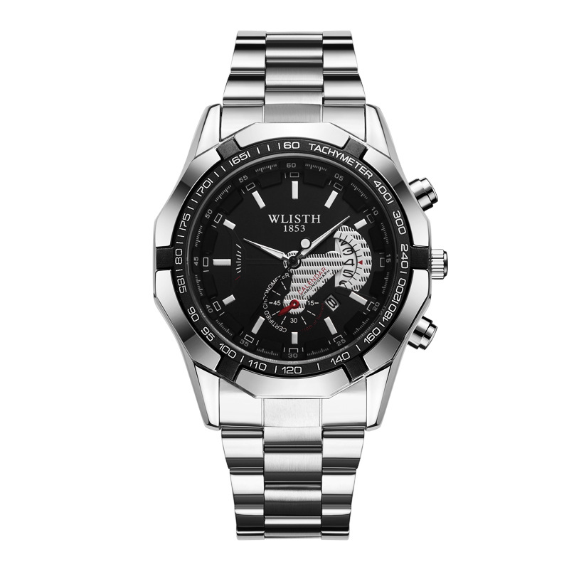 Watch large dial quartz calendar steel band fashion casual men's watch_voghion.com