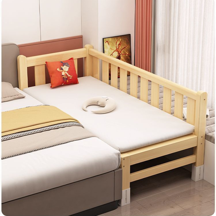 Solid Wood Baby Splicing Bed with Wide Guardrail Bed Height Adjustable Single Bedside Bed Children's Splicing Large Bed Can Be Customized