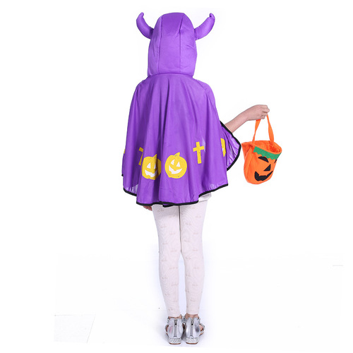 Halloween Cow Horn Cape Children's Day Costume Cosplay Cape Pumpkin Bag Props Performance Outfit