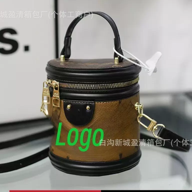 驴家新款老花色发财桶手提水桶包斜挎女包跨境专供特价批发圆筒包