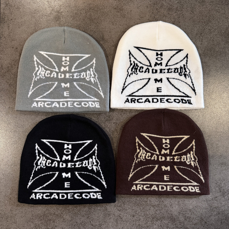 American New Style Personalized Cross Letter Knitted Hat for Women Autumn and Winter Street Hip-Hop Concave Shape Warm Cold Hat Trend