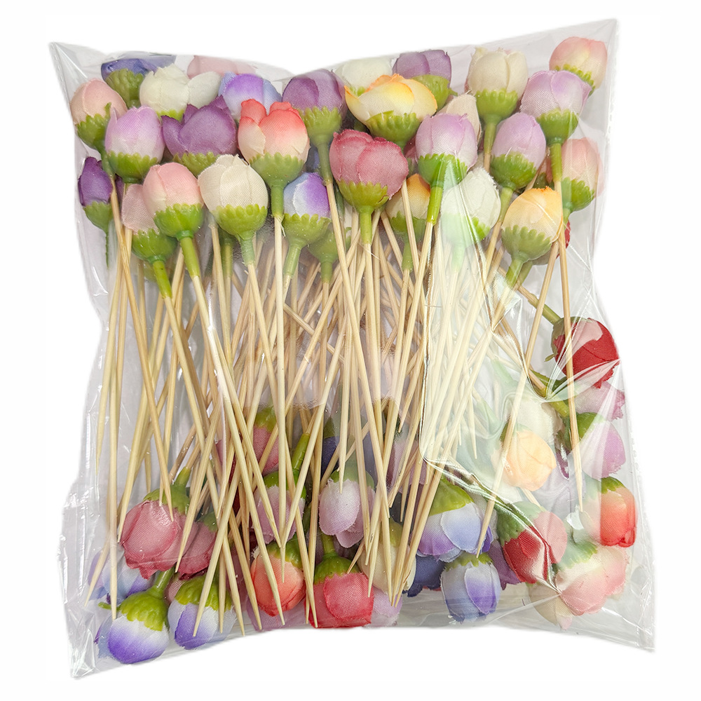 Decoraciones de platos fríos de rosas creativas, inserciones, botones pequeños de simulación, signos de frutas desechables, platos de frutas, decoración de postres