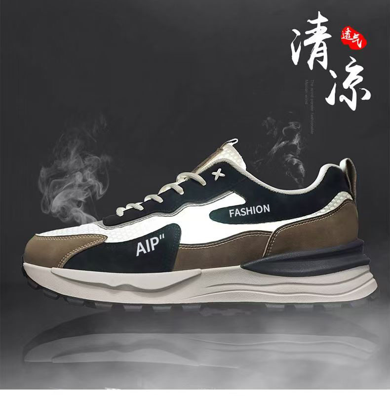 Giày thể thao nam lưới thoáng khí đế dày tăng chiều cao, giày sneaker thời trang đi làm — 3637 trắng xanh lam, 3637 đen xám chi tiết 6