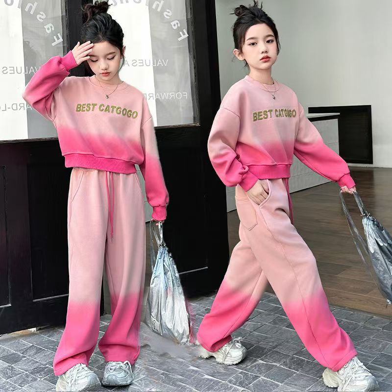 2024新款韩系网红儿童装女孩春秋洋气运动卫衣两件套女童秋装套装