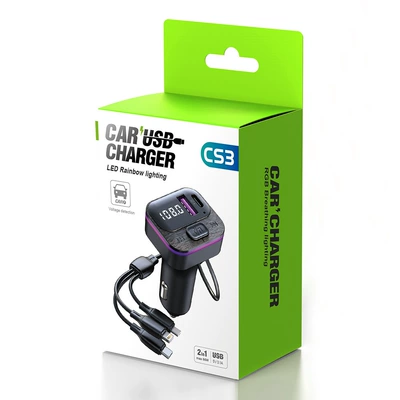 CS3 car mp3 bluetooth player hands-free call fm transmitter 66W super fast charge one drag three car mp3