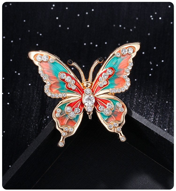 European and American high-grade enamel painted butterfly brooch ladies fashion oil drop diamond high-grade niche brooch corsage wholesale