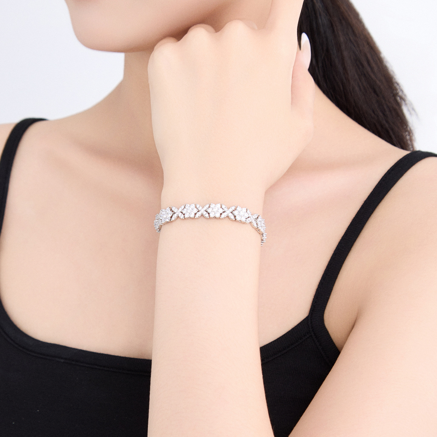 Pulsera de Gemas Sintéticas para Mujer de Aleación de Cobre, Galvanizada, Diseño de Flores, para Fiestas