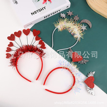 欧美ins网红时尚发箍 情人节红色亮片爱心头箍 节日派对装饰头饰