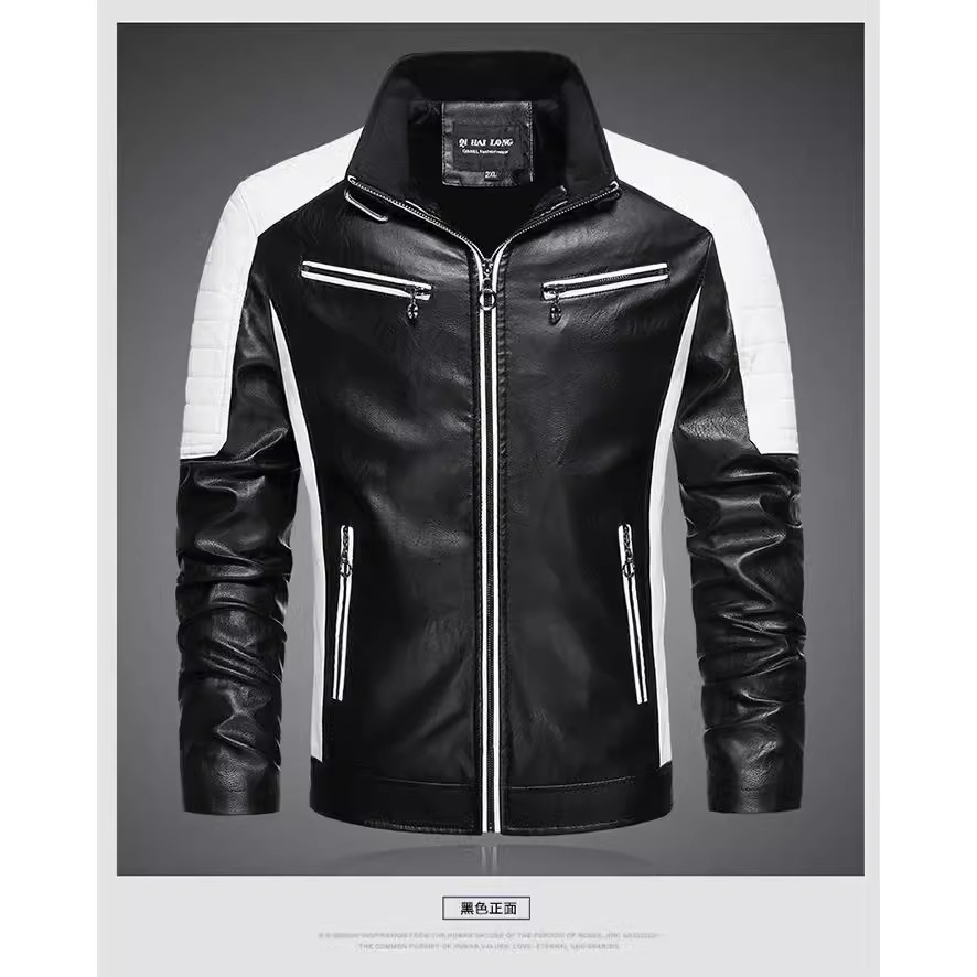 Comercio exterior spot nuevo 2024 primavera y otoño roca chaqueta de cuero hombre tendencia de cuello vertical chaqueta de cuero casuales pu chaqueta de cuero hombre