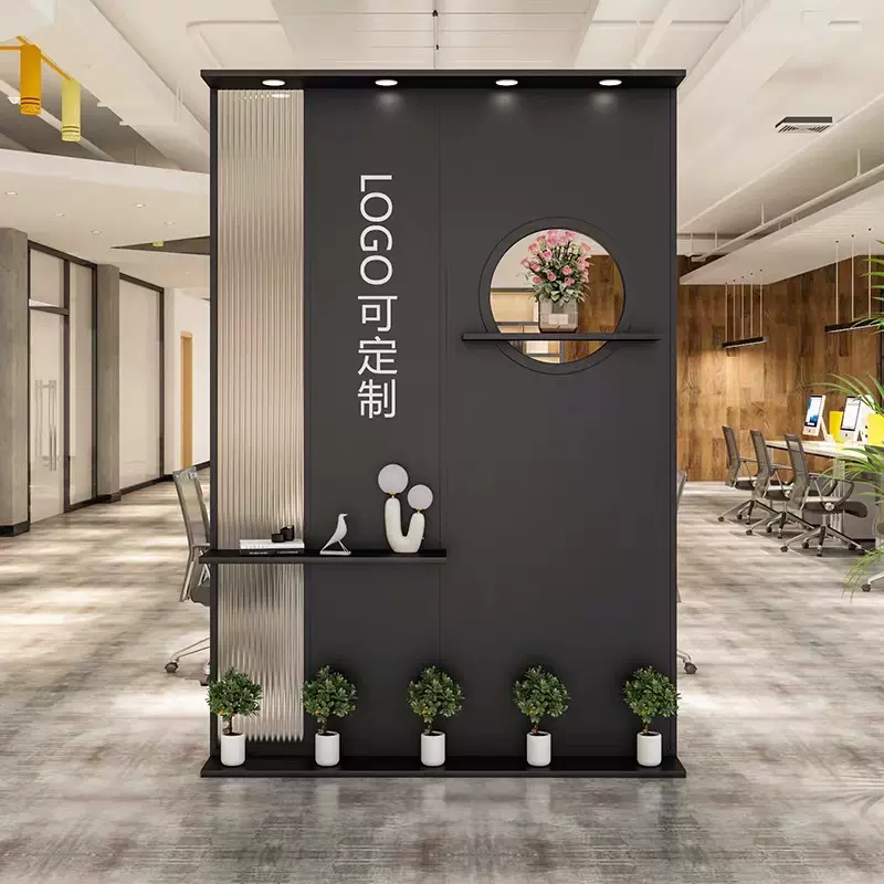 轻奢屏风置物架办公室前台屏风隔断钢化玻璃玄关室内美容院隔断