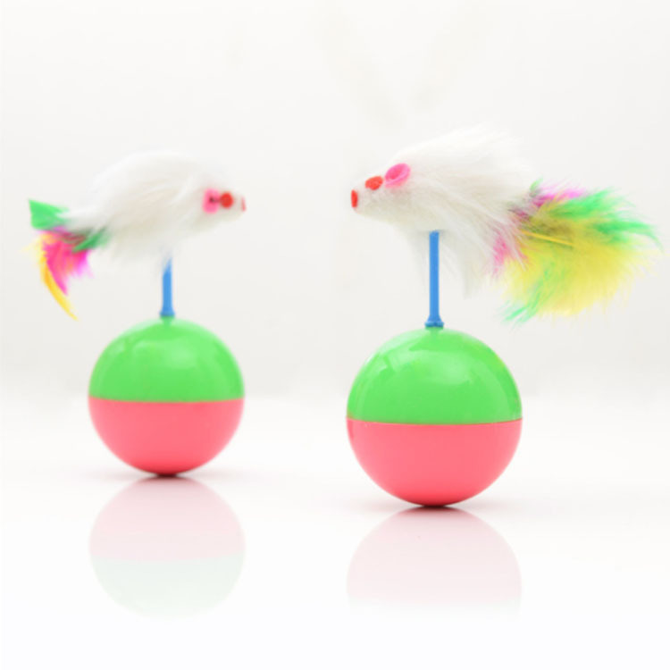 宠物猫咪玩具羽毛不倒翁发声逗猫解闷自娱不倒翁猫咪用品