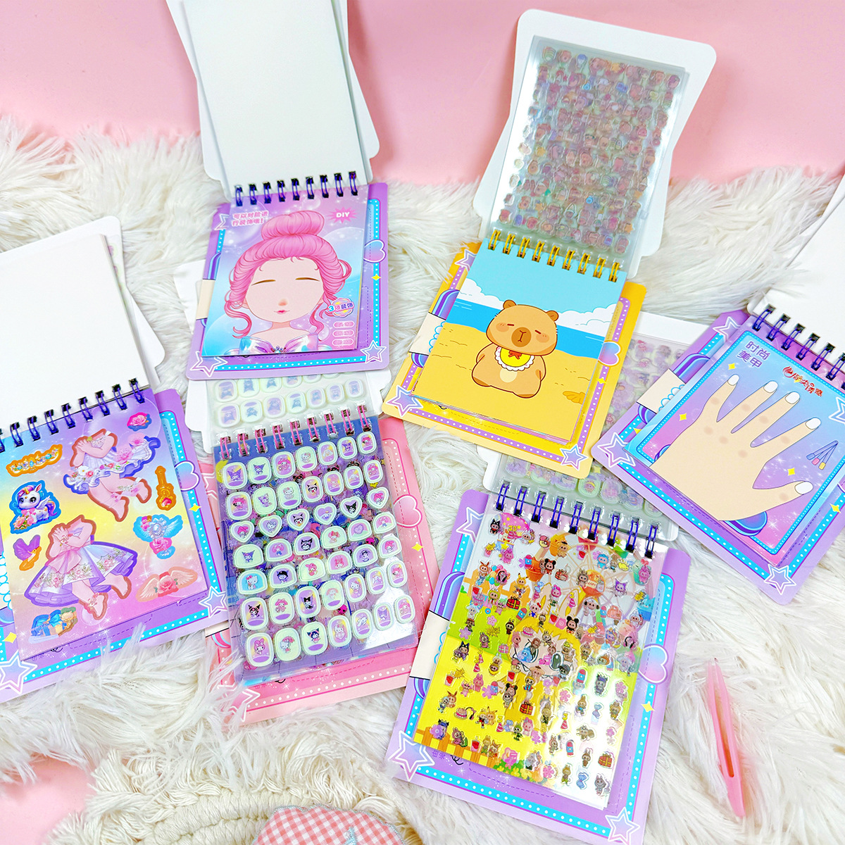 Cute pegatinas de uñas de luz nocturna chicas diy trajes personajes de vestuario dibujos animados regalos de niños pegatinas de manicura libro